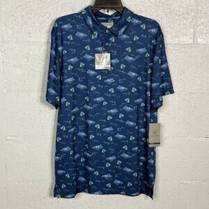 PGA Tour Men's Athletic Fit, Shadow Print Golf Polo Shirt True Navy XL